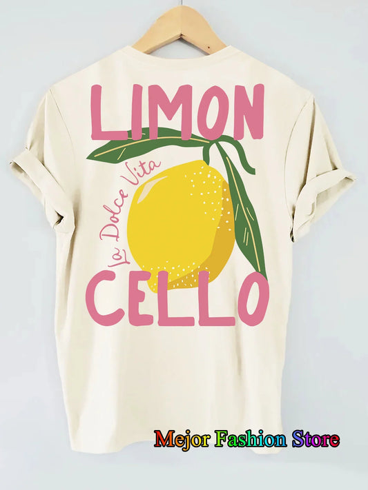 Lemon Pattern Letter Print Oversized T-shirt For Women Short Sleeve Loose Casual Tees Streetwear Vintage Cotton Harajuku Tops
