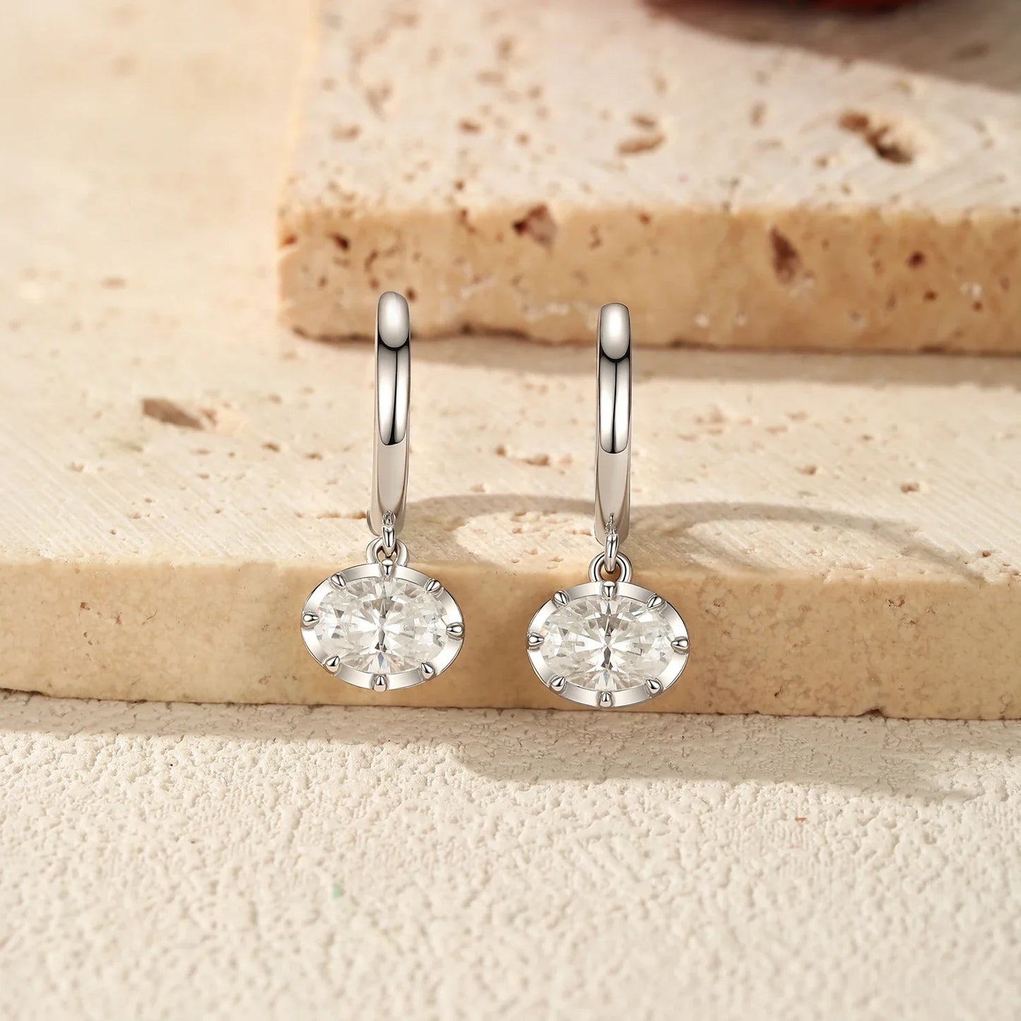 Oval Moissanite Ear Buckle 925 Sterling Sliver Luxury Lab Diamond Swing Hoop Earrings For Women Fine Jewelry Gifts