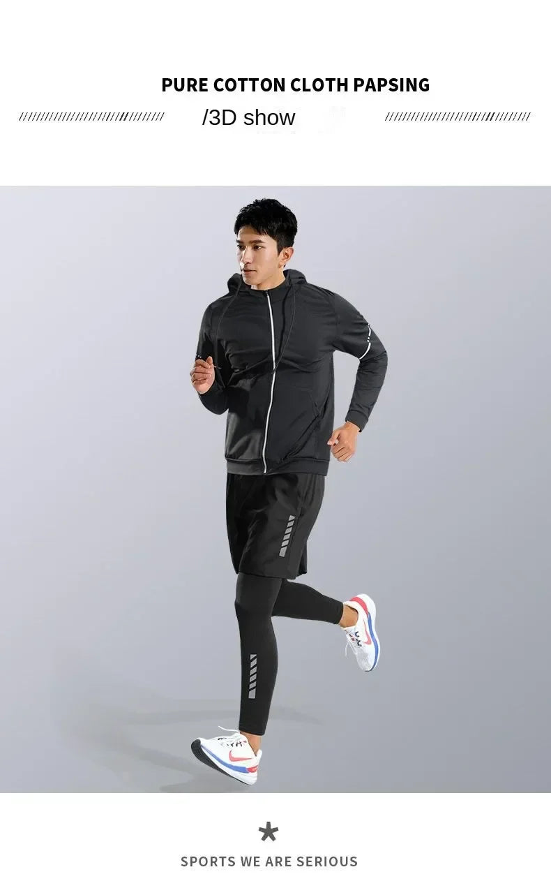 3-7Pcs Men's Ice Fiber Quick-Dry Running Fitness Full Set/Suit Tracksuit For Marathon, Training Cycling，Jogging,Gym， sweatpants