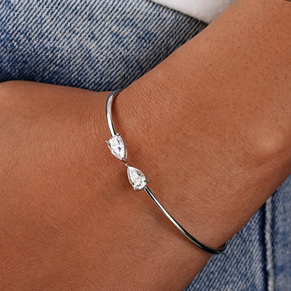 2-Stone Waterdrop Shape Moissanite Bangles For Women 100% S925 Silver 2cttw Pear Cut Diamond Open Cuff Bracelet With Certificate