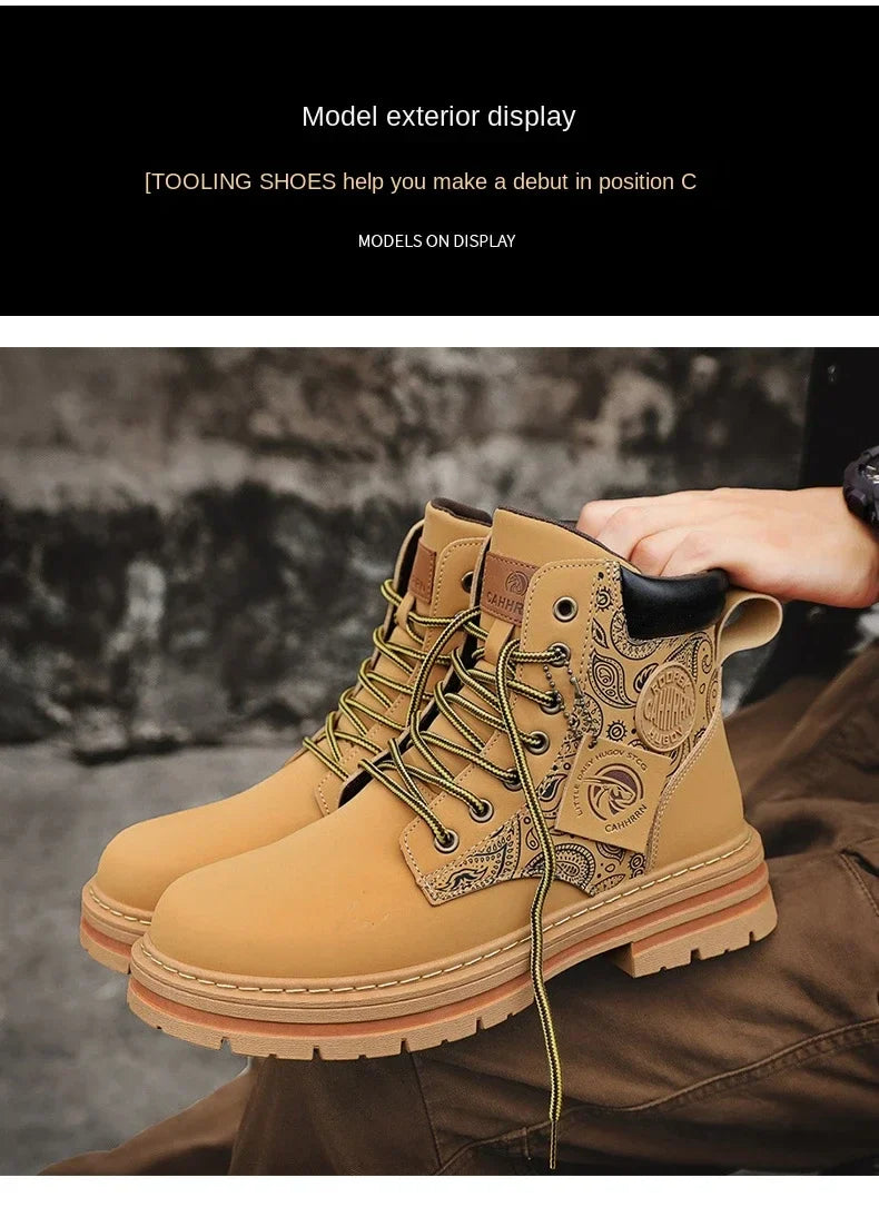 Four Seasons Men's Professional Motorcycle Riding Boots Large Size High Top Casual Leather Boots Fashion British Anti-skid Boots