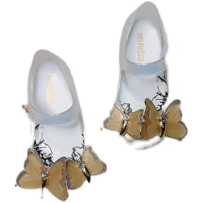 Fragrant Princess Primary School Students Pink Metal Sequins 3d Butterfly Water Diamond Jelly Girl Beach Sandals
