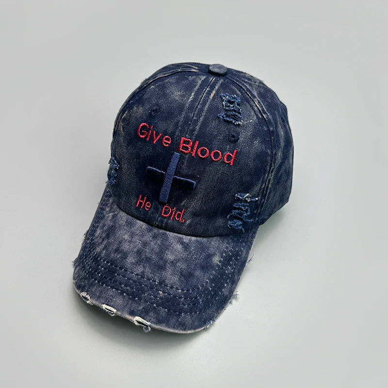 New Unisex Letter Tie-dye Embroidery American Vintage Baseball Hats Versatile Fashion ins Broken Breathable Casual Peaked Caps