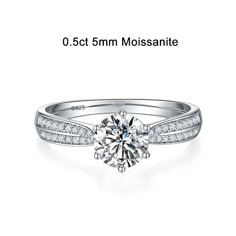 0.5ct 1ct Moissanite Engagement Ring Women Proposal Rings S925 Sterling Silver with White Gold Plated Wedding Band