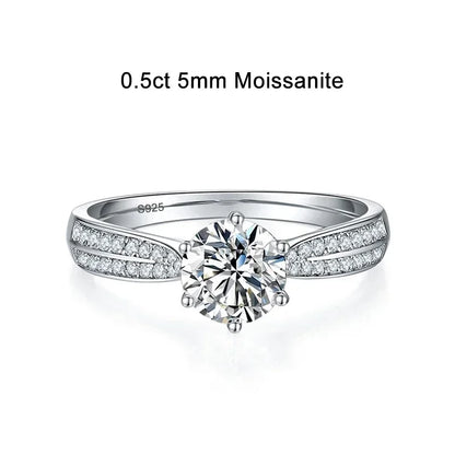 0.5ct 1ct Moissanite Engagement Ring Women Proposal Rings S925 Sterling Silver with White Gold Plated Wedding Band
