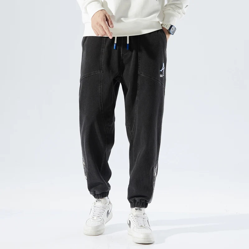 Spring Summer Men's Jogger Jeans Slight Stretch Denim Cargo Pants Black Blue Streetwear Baggy Jeans Trousers