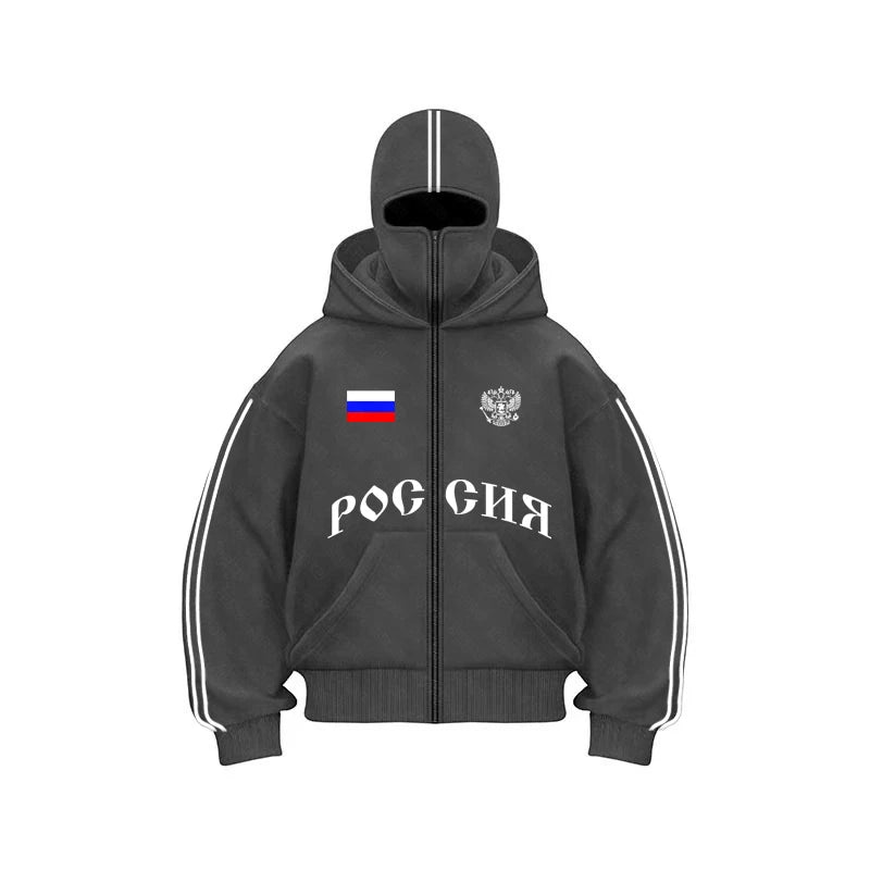 Vintage Double Zip Hoodies Y2K Clothes Men Hip Hop Lettering Graphic Oversized Hoodies Sweatshirts Casual Jacket