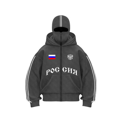Vintage Double Zip Hoodies Y2K Clothes Men Hip Hop Lettering Graphic Oversized Hoodies Sweatshirts Casual Jacket