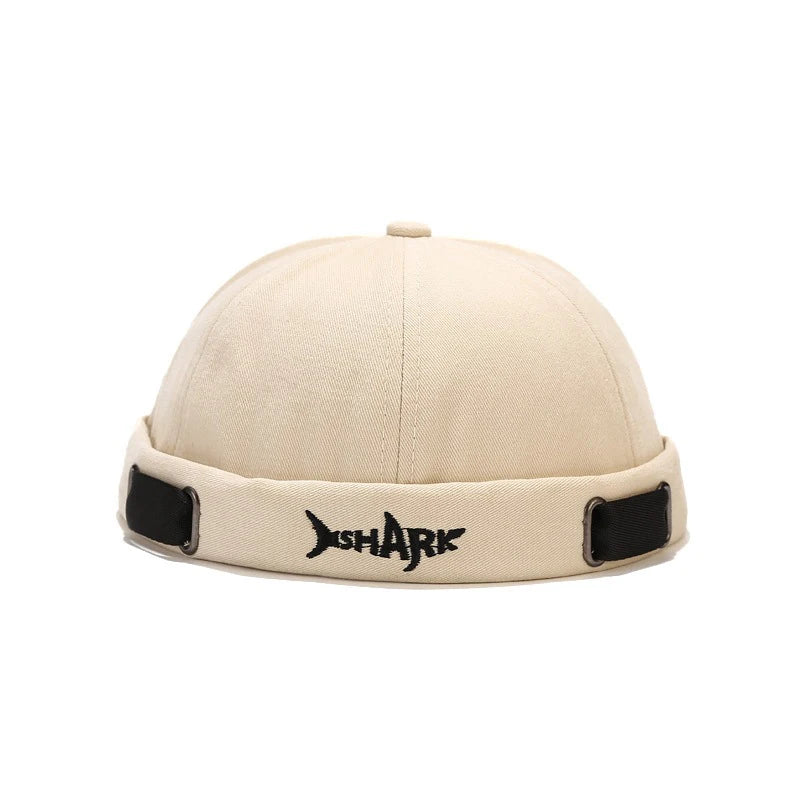 Embroidery Docker Cap Without Visor Shark Letter Brimless Caps Beanies Dome Adjustable Skullcap Solid Color Fashion Hat