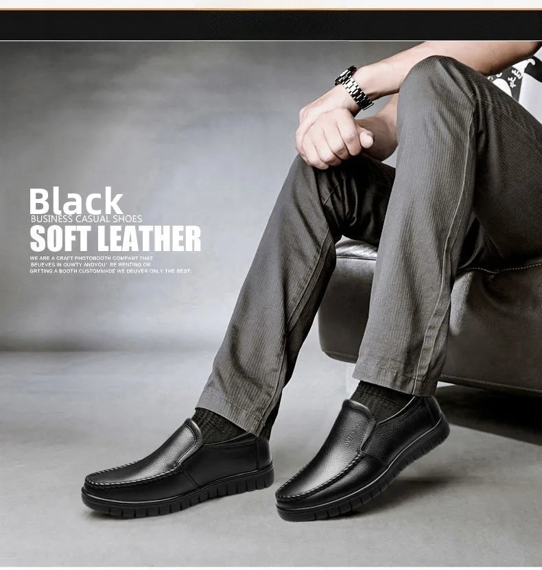 Genuine Leather Men's Shoes Breathable Soft Bottom Casual Business Shoes for Middle-Aged And Elderly Spring Autumn Wear