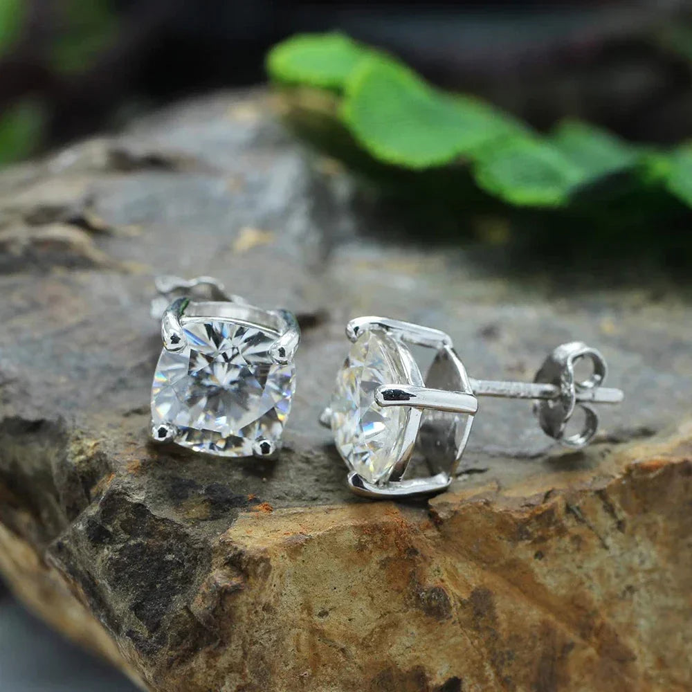 Certified Cushion Cut Moissanite Diamond Stud Earrings 0.5/1ct 925 Sterling Silver Plated 18k Gold Earring for Women Men