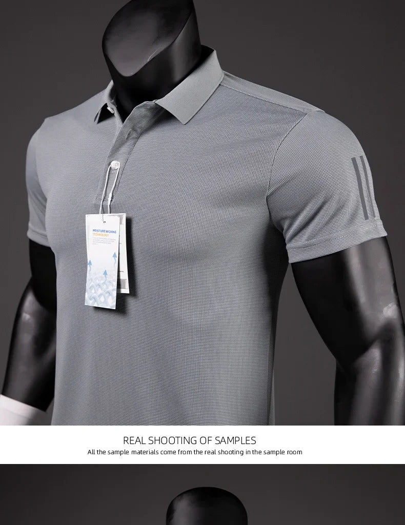Polo Shirt Men Casual Solid Breathable Shirt Summer Sportswear Quick Dry Jerseys Tops Camisa Polo Shirts Reflective Strip Sleeve