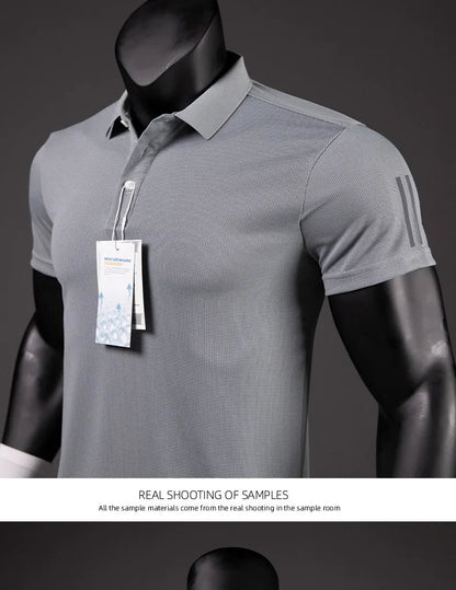 Polo Shirt Men Casual Solid Breathable Shirt Summer Sportswear Quick Dry Jerseys Tops Camisa Polo Shirts Reflective Strip Sleeve