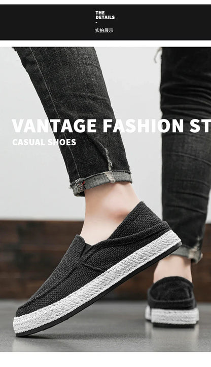 Summer Casual Loafers Men Breathable Slip On Urban Shoes Men Classic Linen Canvas Sneakers Male Light Flats Lazy Shoes Cheap