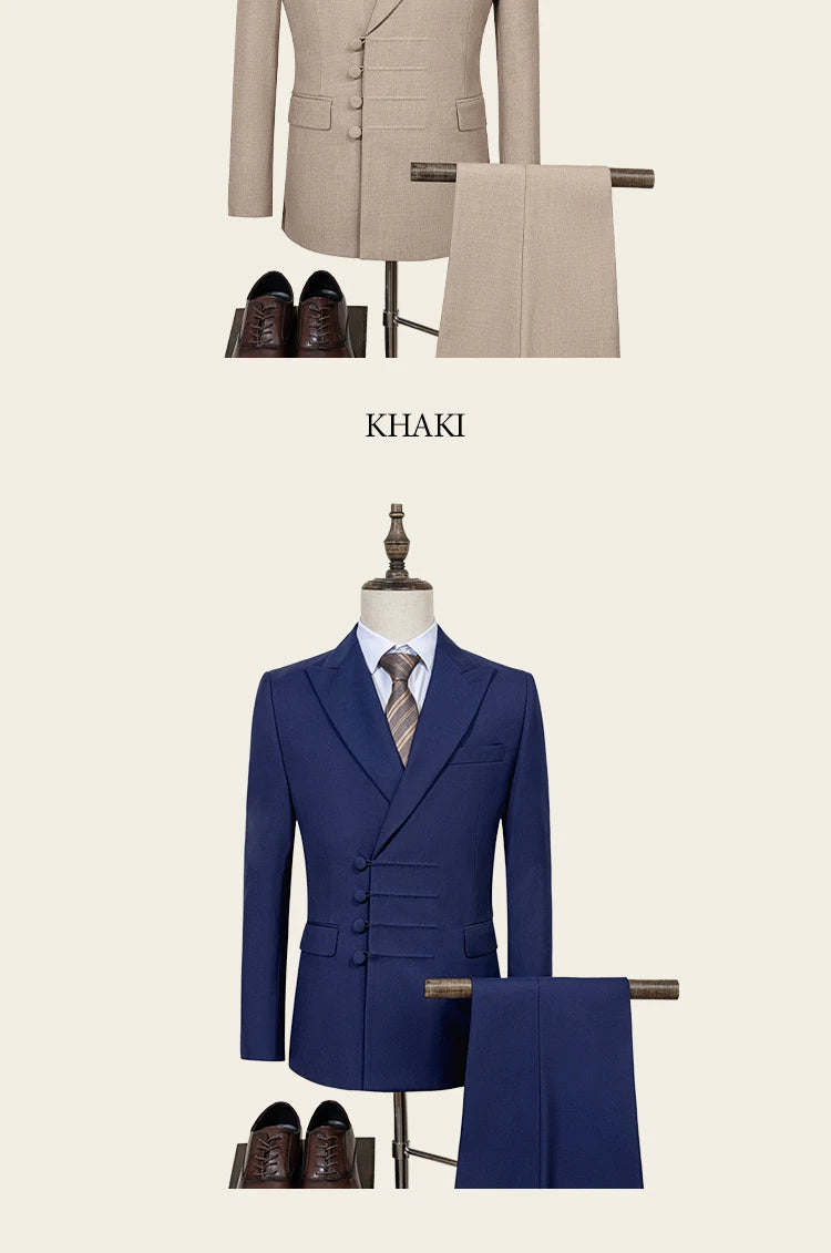 Elegant man suit for wedding grey Slim Fit Double Breasted Multiple buttons Casual Business man 2 piece party outfit