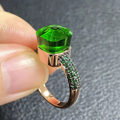 Emerald Ring for Women Green Zircon Inlay Rose Gold & Black Gun Plated 30 Colors Candy Crystal Style Jewelry Birthday Gift