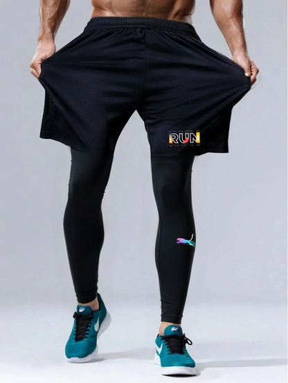 Men's 2 Piece Running Set Quick Dry Sport Shorts with Compression Tights for Gym Fitness Jogging Basketball