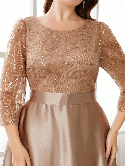 Neck long sleeve sequin patchwork satin long gown ball dress Party dress Bridesmaid dress