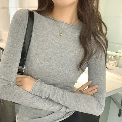 2026 Spring Autumn T shirt Women Tops Solid Slim Fit Long Sleeve O Neck Tshirts Female Casual Streetwear High Quality Base Tees