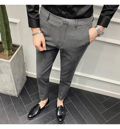 Men's Slim Fit Chino Pants with Embroidered Design - Classic Korean Style Casual Trousers for Daily Wear 28-42