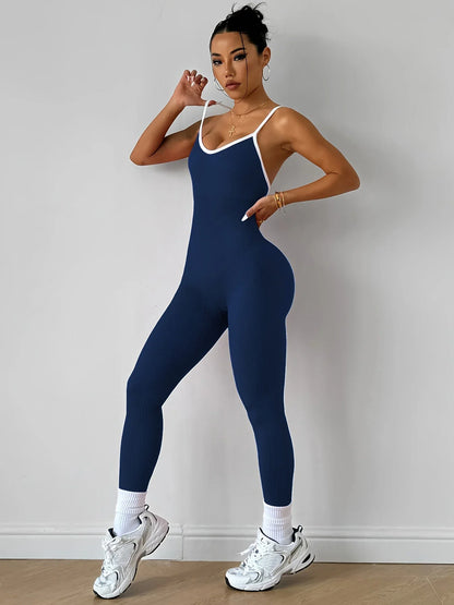 Pink Sports Jumpsuit Girls Running One Piece Bodysuit Workout Rompers Women Overalls Sportswear Fitness Yoga Suit
