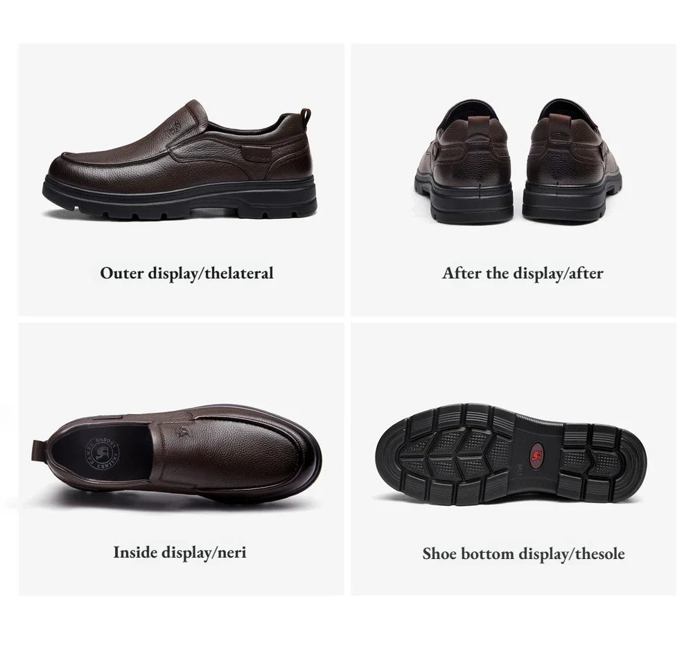 Golden Camel Men's Shoes 2026 New Business Casual Soft Sole Leather Shoes Brand Design Soft Soles Non-slip Velvet Warm Loafers