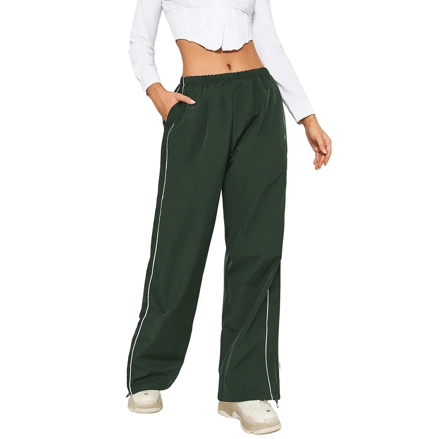 Y2K Loose Cargo Pants Elastic Waist Baggy Wide Leg Straight Trousers