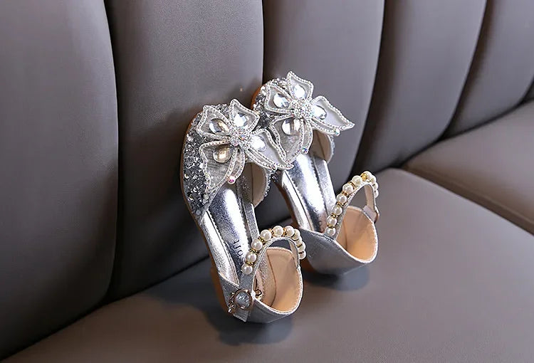 Kids Sandals for Girls Spring Summer Children Rhinestone Butterfly Dress Flat Sandals Fashion Causal Princess Pearl Single Shoes