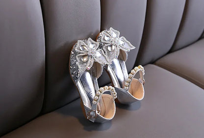 Kids Sandals for Girls Spring Summer Children Rhinestone Butterfly Dress Flat Sandals Fashion Causal Princess Pearl Single Shoes