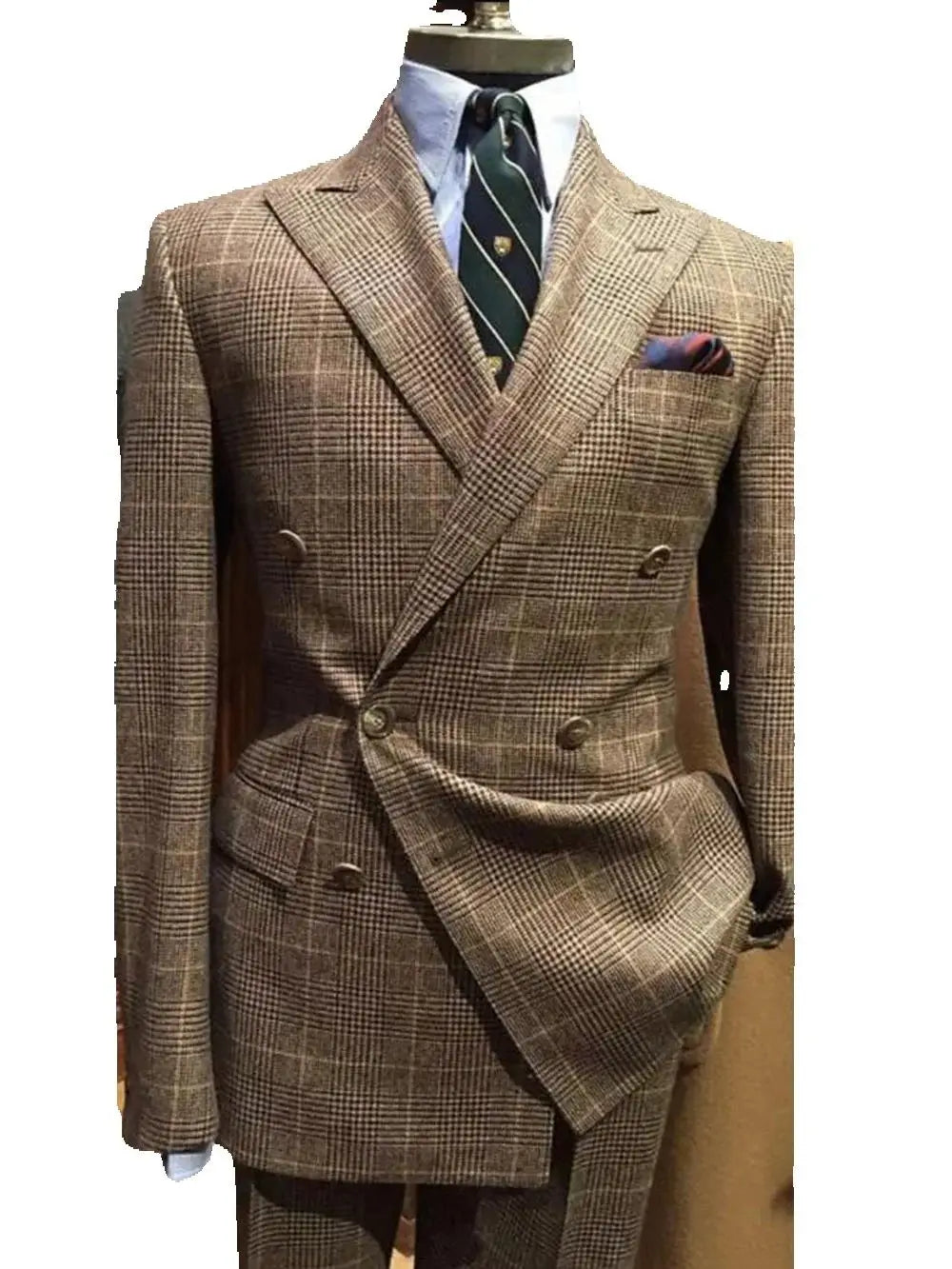 Houndstooth Men Suits 2 Pieces Sets Double Breasted Wide Peak Lapel Jacket Coat Business Blazers Customized Groom Wedding Tuxedo