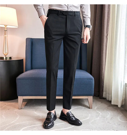 Men's Slim Fit Pinstripe Dress Pants, Stretch Comfort and Thickened Fabric for Business Casual Office Wear