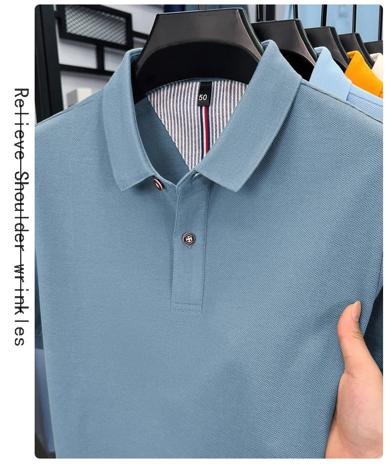 100% cotton short sleeve polo shirt comfortable lightweight high-end brand fashionable simple summer men's casual lapel T-shirt