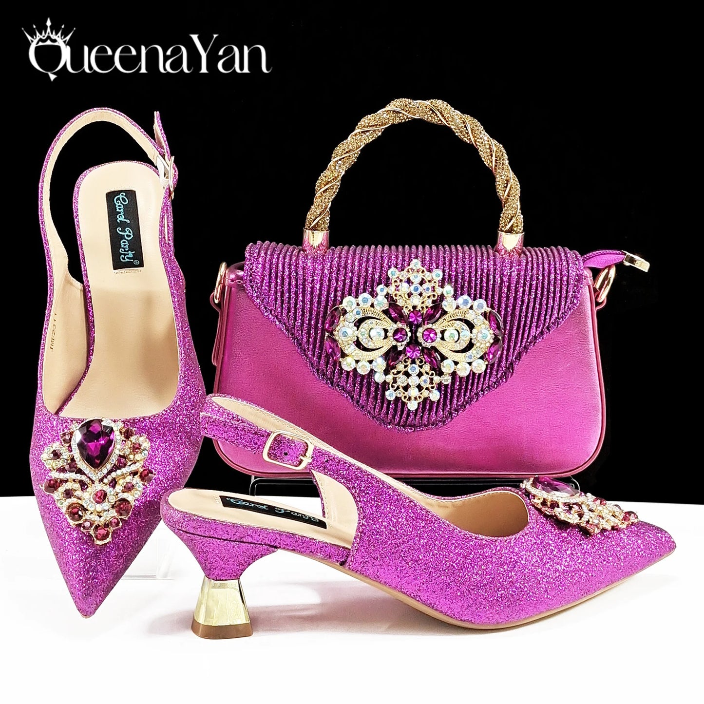 Pointed-Toe Luxury Style Women High Heels Sandal With Bag Set Orange Color for Wedding Party