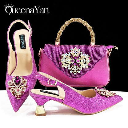 Pointed-Toe Luxury Style Women High Heels Sandal With Bag Set Orange Color for Wedding Party