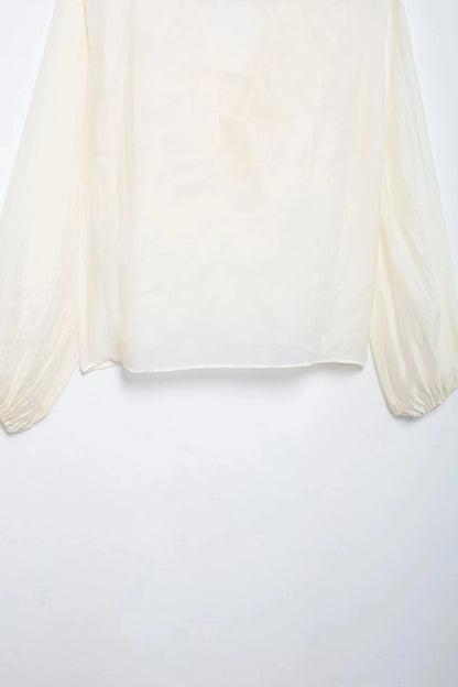 Elegant Women's Retro V-neck Ruffle Trim Long Sleeve Shirt 2025 Summer Casual Top Women's Fashion Translucent Thin Shirt