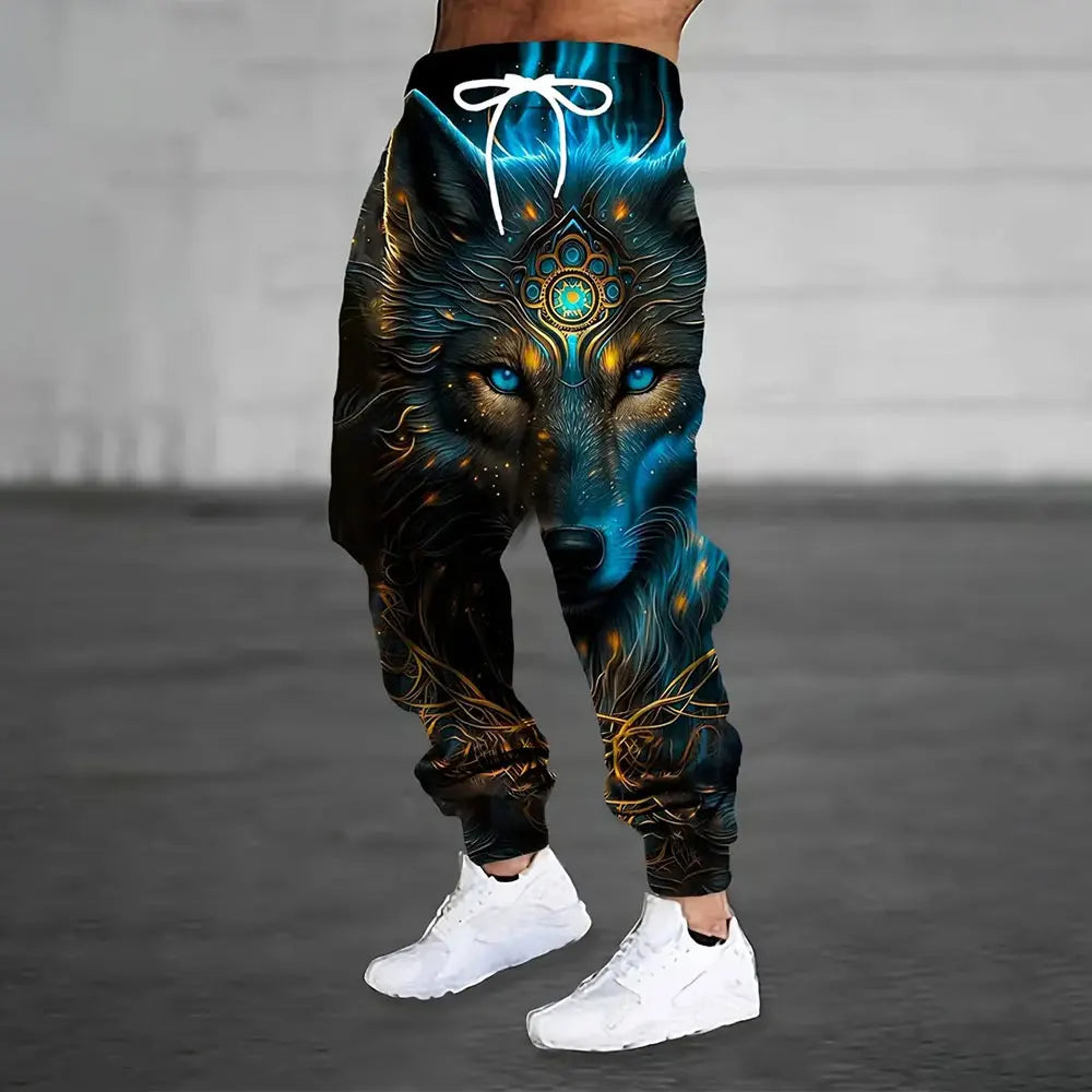 Men's Sweatpants Retro 3D Square Printed Sweatpants Men's Loose Pocket Drawstring Sweatpants Winter Thick Warm Sweatpants