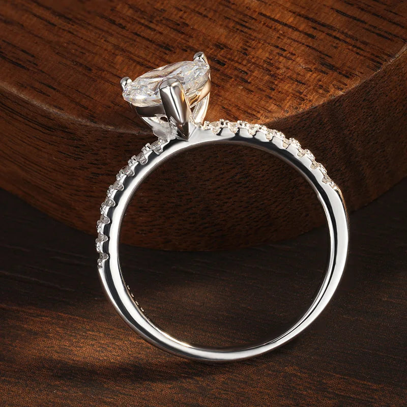 D VVS1 1-2ct Heart Moissanite Engagement Ring 925 Sterling Silver Plated 18k White Gold Diamond Promise Rings for Women