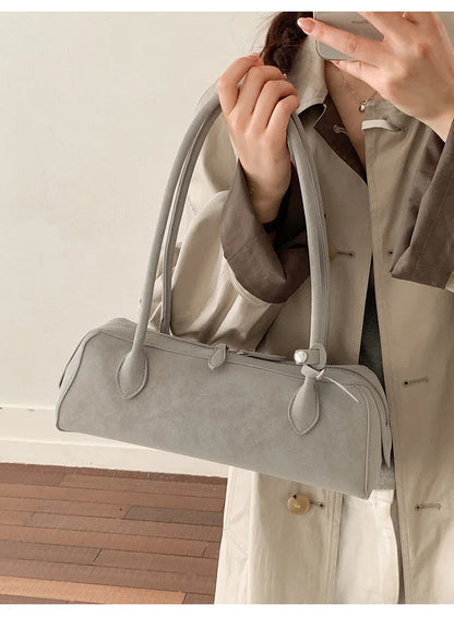 Vintage Suede Long Shoulder Bag 2026 New Women Shoulder Bag Luxury Ladies Handbag Female Commuter Shopping Underarm Bag
