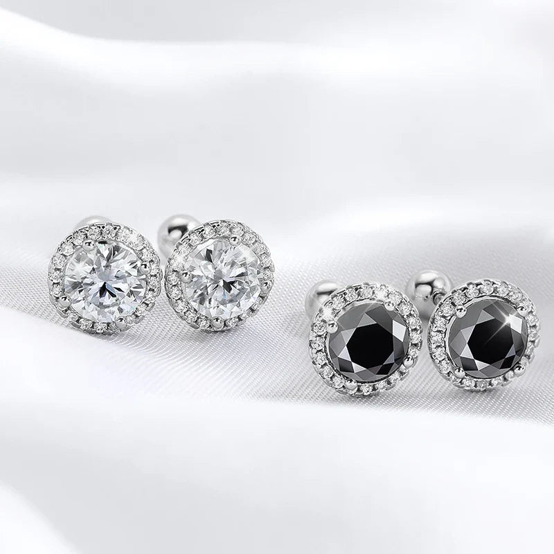 0.5-1CT Black Moissanite Studs Earring for Women Classic Wedding Jewelry 925 Sterling Silver Screw Ear Stud Birthday Gift