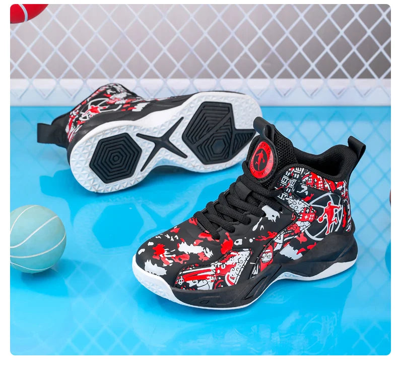 Kids Basketball Shoes Non-slip Breathable PU Leather Basketball Training Sneakers Boys Girls Sports Shoes Children Running Shoes