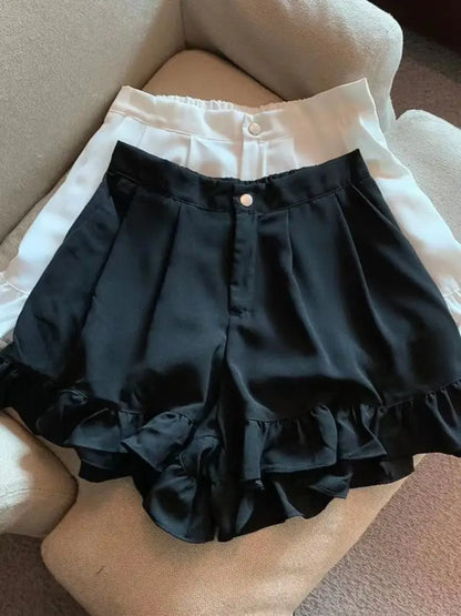 Shorts Women A-line Loose Ruched Ruffles Elastic High Waist Solid Body Building Summer Loose Ins Chic All-match Plus Size 5XL