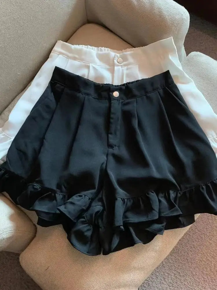 Shorts Women A-line Loose Ruched Ruffles Elastic High Waist Solid Body Building Summer Loose Ins Chic All-match Plus Size 5XL