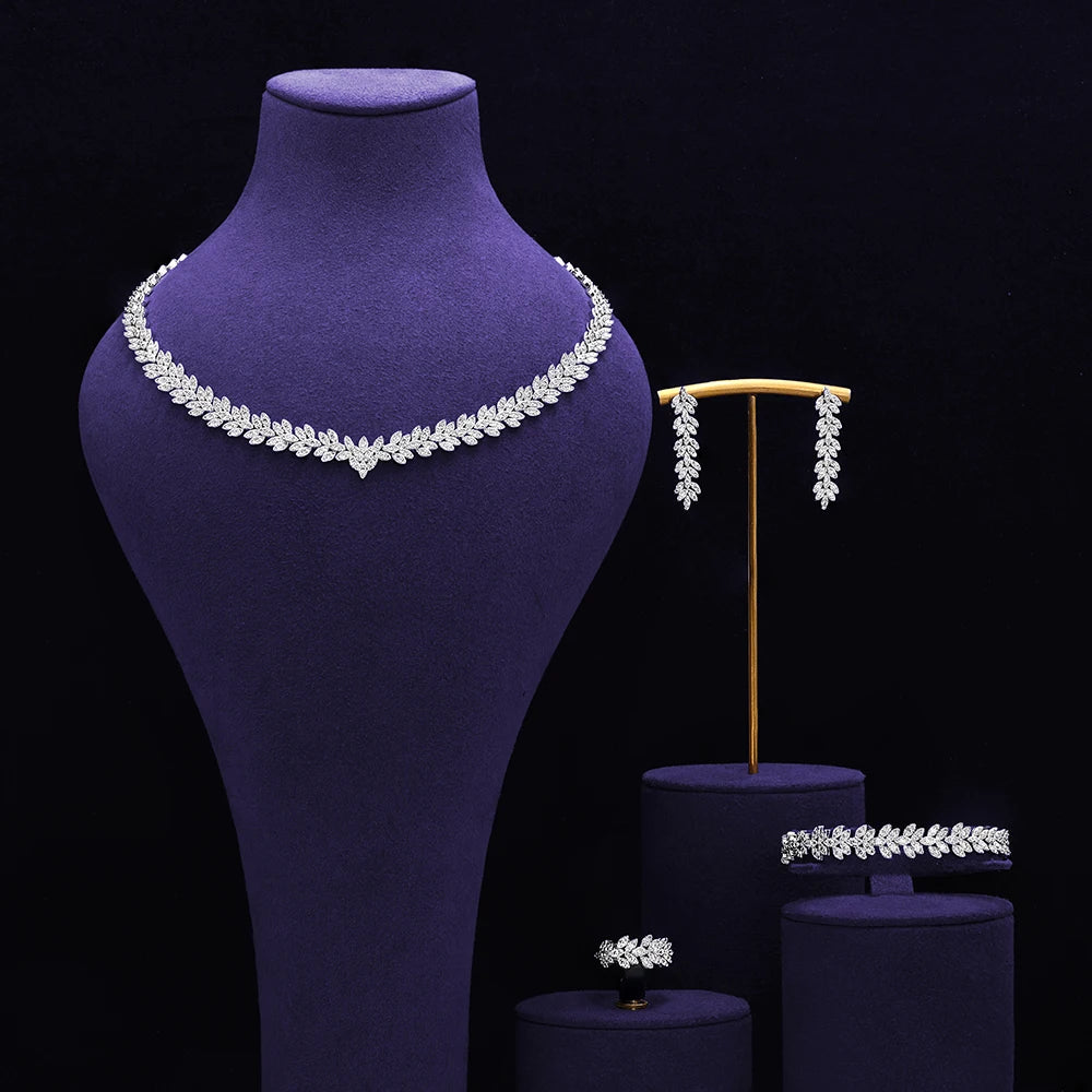 Bridal Zirconia Full Jewelry Set for Ladies Party Luxury Dubai Nigeria CZ Crystal Wedding Necklace Set