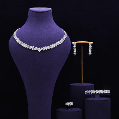 Bridal Zirconia Full Jewelry Set for Ladies Party Luxury Dubai Nigeria CZ Crystal Wedding Necklace Set