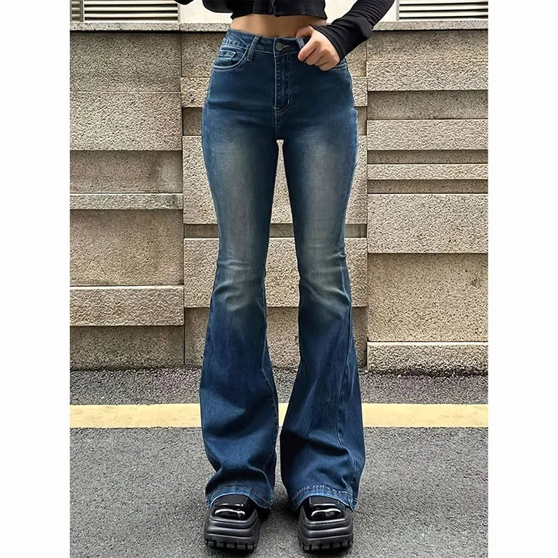 High Waist Flared Jeans Female Stretchy Bootcut Denim Pants