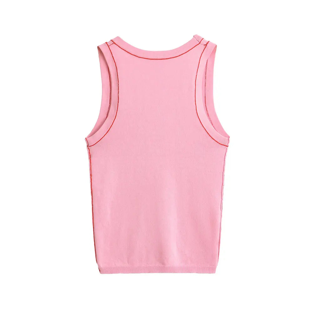 Women's Sleeveless Knit Tank Tops, V Neck ,Contrast Trims, Female Camis, Chic Vest Fashion