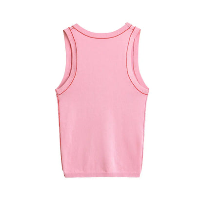Women's Sleeveless Knit Tank Tops, V Neck ,Contrast Trims, Female Camis, Chic Vest Fashion