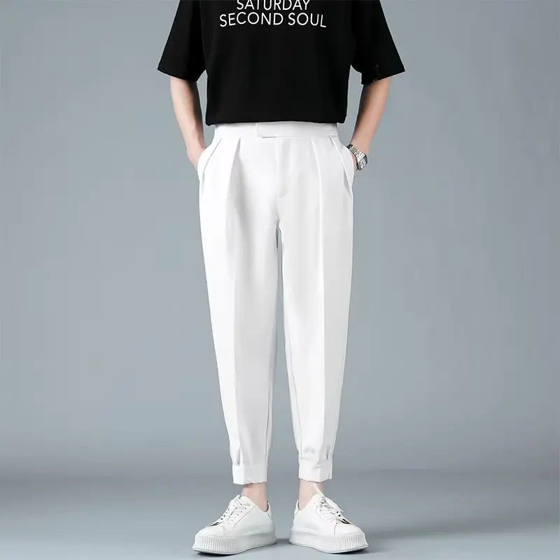 Pleats Men's Casual Harem Pants Japanese Style Fashion Loose Pants Harajuku Male Feet Solid Color Youth Trousers Streetwear