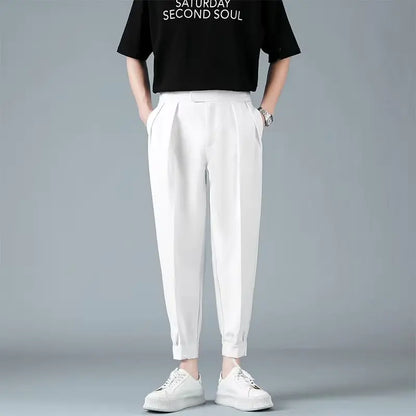 Pleats Men's Casual Harem Pants Japanese Style Fashion Loose Pants Harajuku Male Feet Solid Color Youth Trousers Streetwear