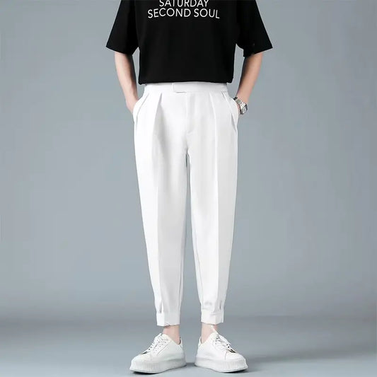 Pleats Men's Casual Harem Pants Japanese Style Fashion Loose Pants Harajuku Male Feet Solid Color Youth Trousers Streetwear
